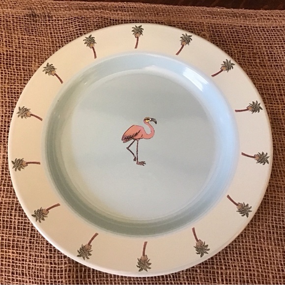 Vintage Marble Canyon flamingo palm tree enamelware plate - Picture 2 of 5
